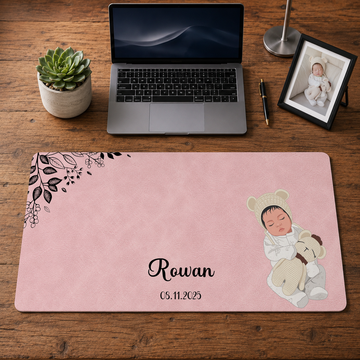 Personalized Couple Newborn Photo to Illustration Desk Mat with Custom Text