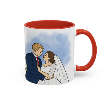 Personalized Wedding Photo to Funny Doodle Accent Mug with Custom Text  - 11, 15 oz