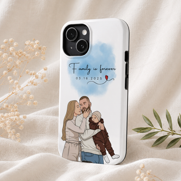 Personalized Big Family Illustration Tough Phone Case with Custom Text