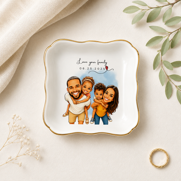 Personalized Family Photo Caricature Trinket Dish with Custom Text, Custom Family Keepsake Gift