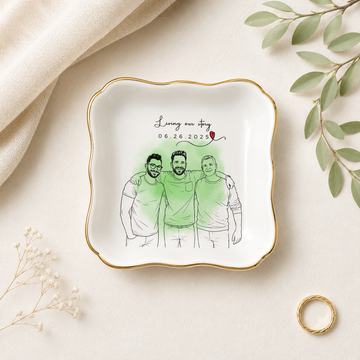 Personalized Friend Photo Detailed Line Art Trinket Dish with Custom Text, Custom Best Friend Keepsake Gift