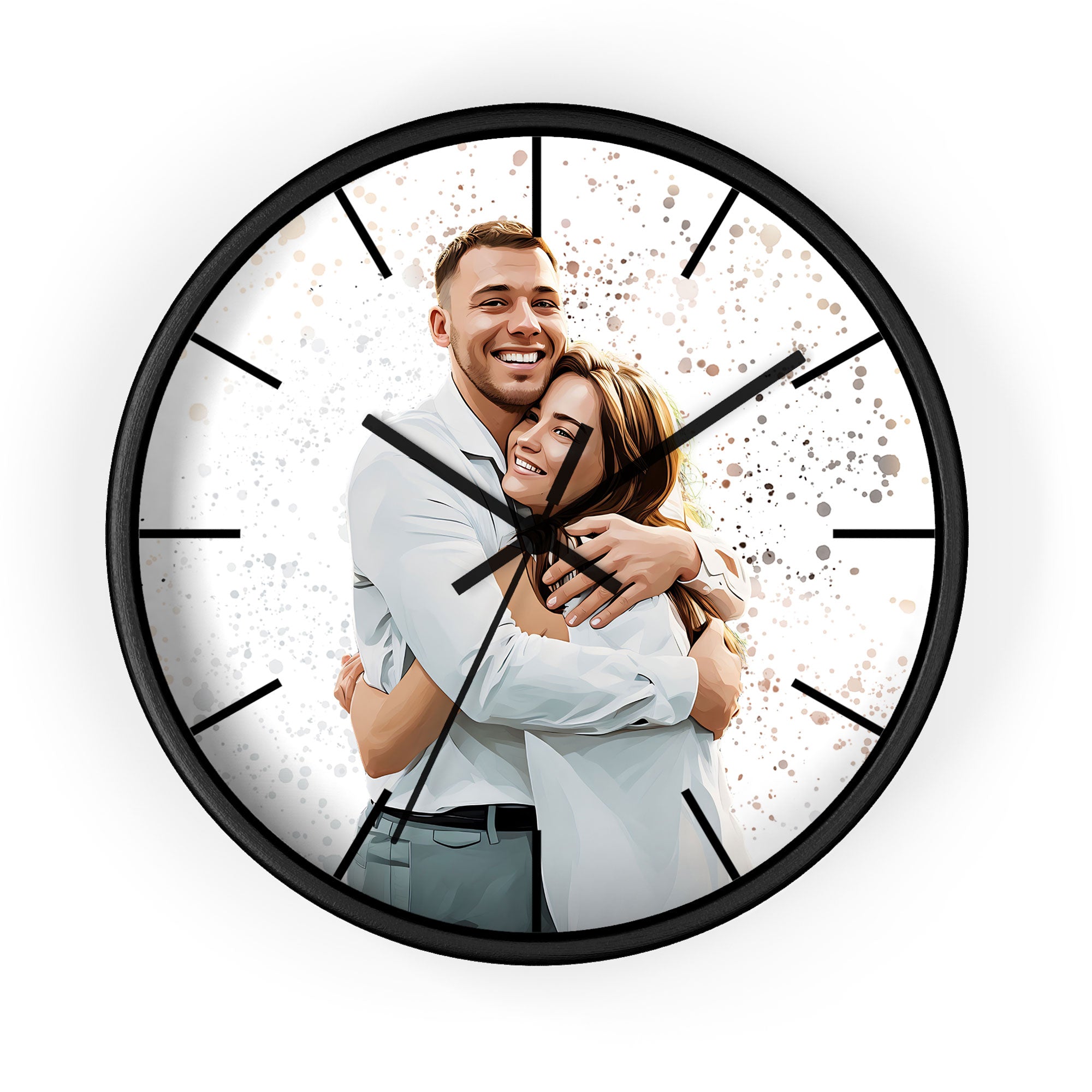 Custom Turn Photo into Art Couple Moment Wall Clock Illustration Style Romantic Gift