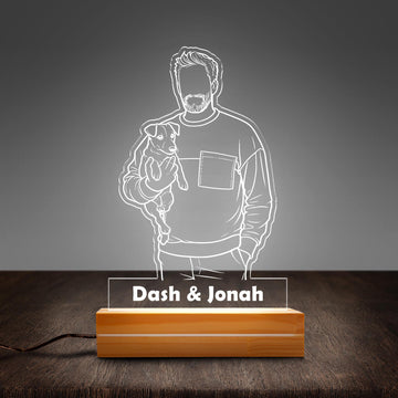 Personalized Pet Line Art Night Light - Custom Minimalist Dog & Cat Portrait Lamp, Unique Gift for Pet Lovers & Soulful Pet Memorial