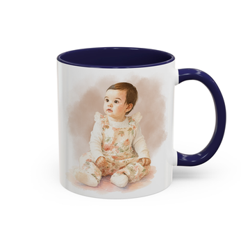 Personalized Baby Photo to Water Color Accent Mug with Custom Text & Watercolor Background - 11, 15 oz