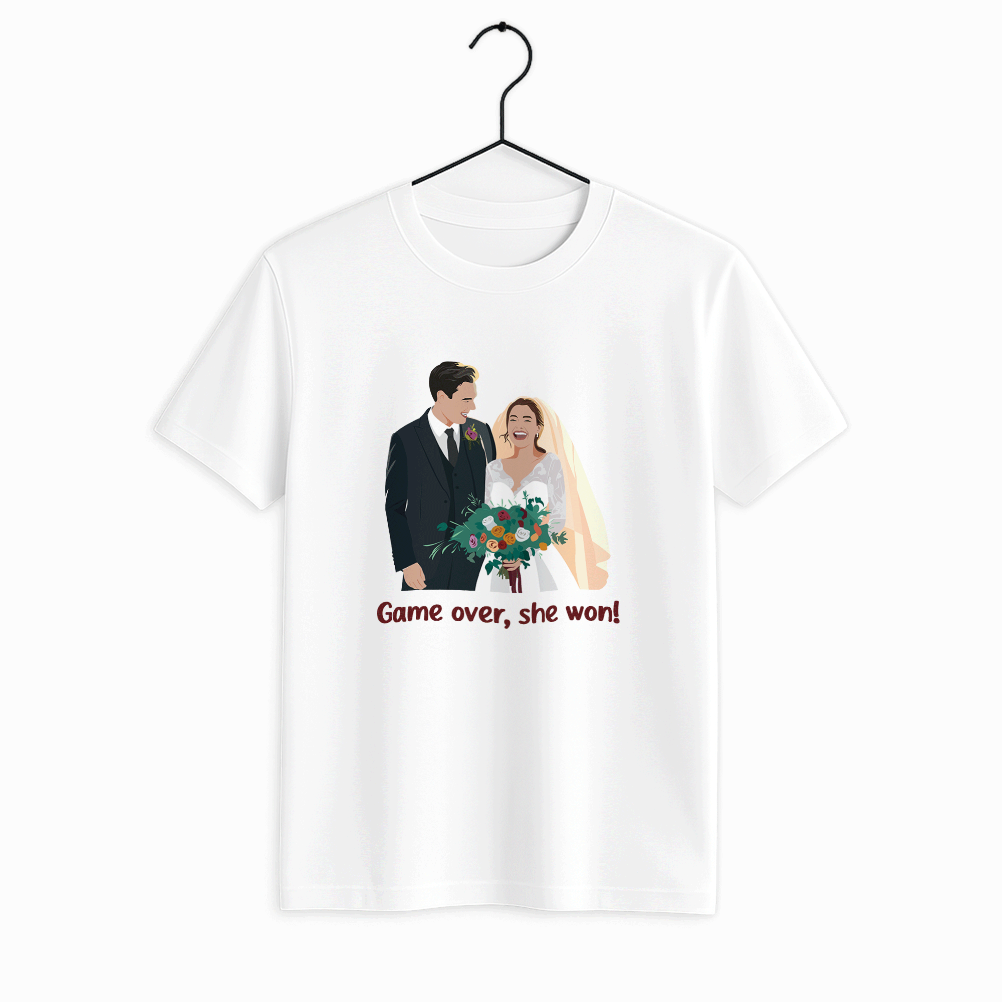 Personalized Wedding Illustration Art, Unique Gift for Newlyweds, Wedding Anniversary Unisex Crewneck T-shirt S-5XL