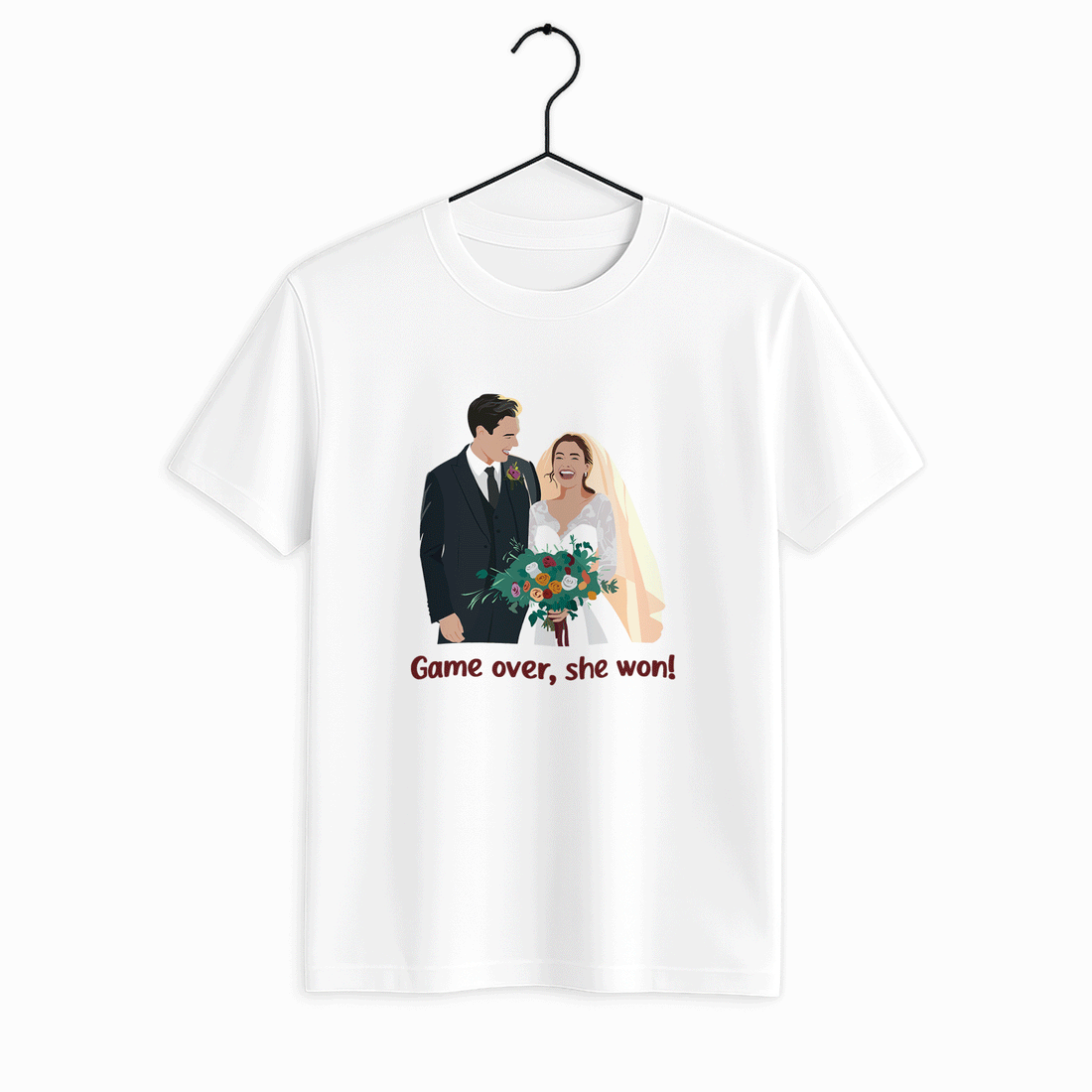 Personalized Wedding Illustration Art, Unique Gift for Newlyweds, Wedding Anniversary Unisex Crewneck T-shirt S-5XL
