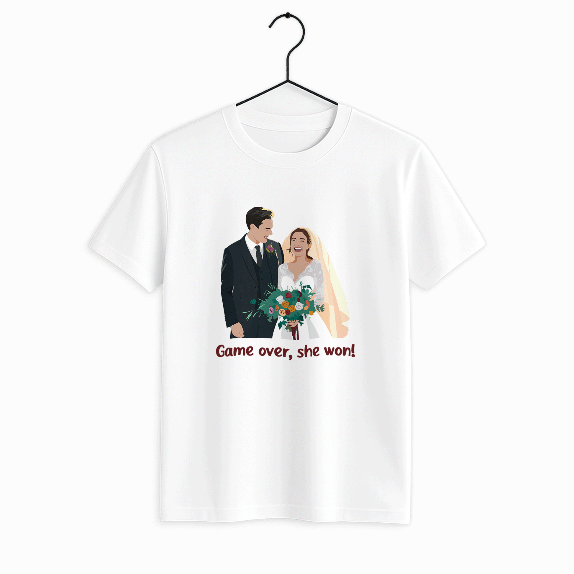 Personalized Wedding Illustration Art, Unique Gift for Newlyweds, Wedding Anniversary Unisex Crewneck T-shirt S-5XL