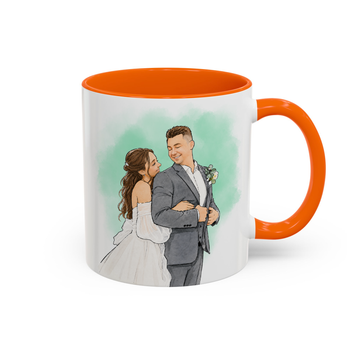 Personalized Wedding Photo to Water Color Doodle Accent Mug with Custom Text - 11, 15 oz