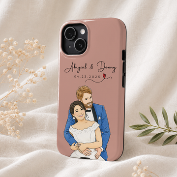 Personalized Wedding Water Color Doodle Tough Phone Case with Custom Text
