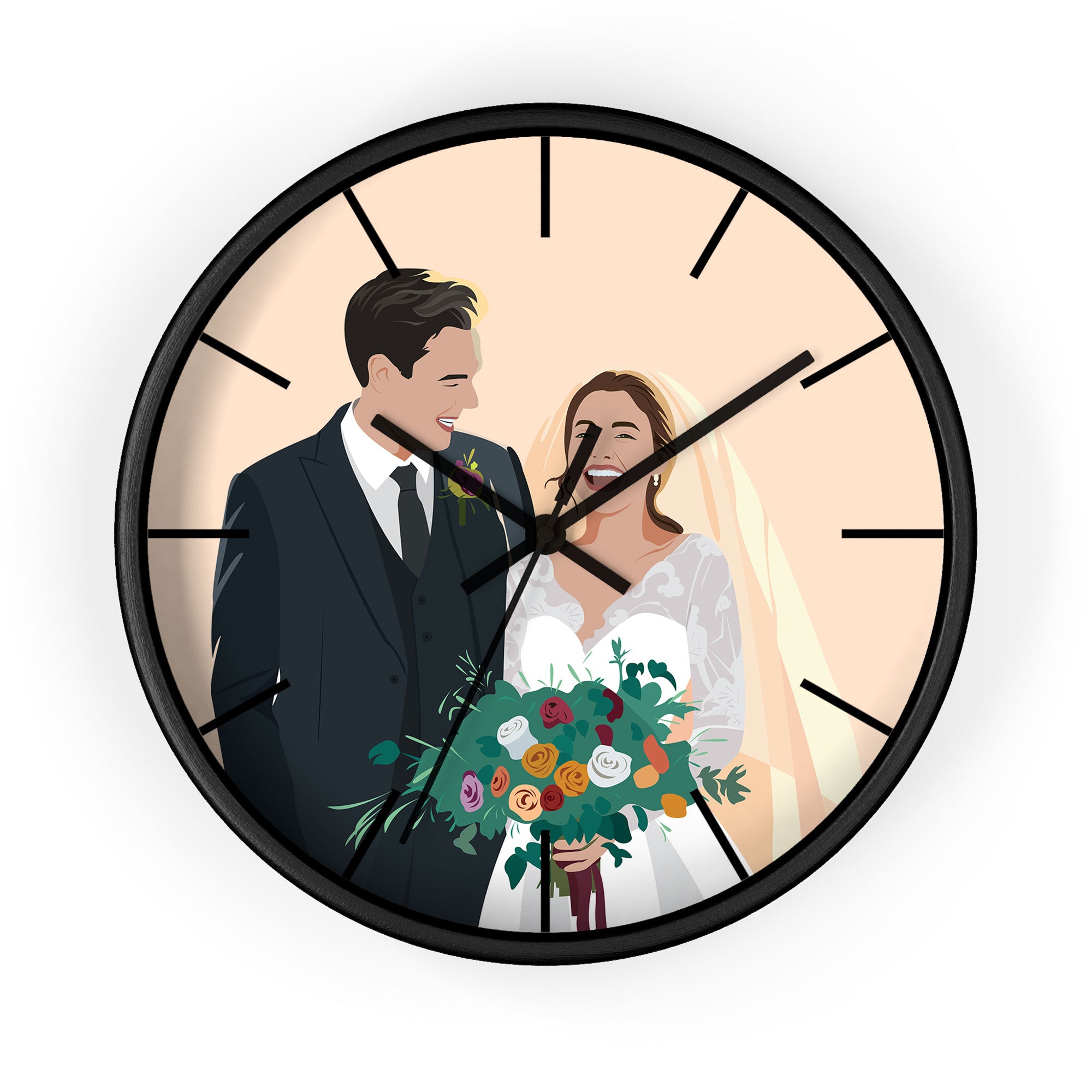 Personalized Illustration from Photo Wedding Portrait Wall Clock Digital Art Style Unique Gift for Newlyweds and Wedding Anniversary