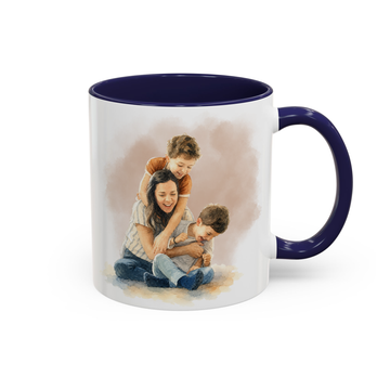 Personalized With Mom or Grandma Photo to Water Color Accent Mug with Custom Text - 11, 15 oz