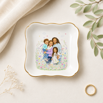 Personalized Family Photo Crayon Doodle Trinket Dish with Custom Text, Custom Family Keepsake Gift