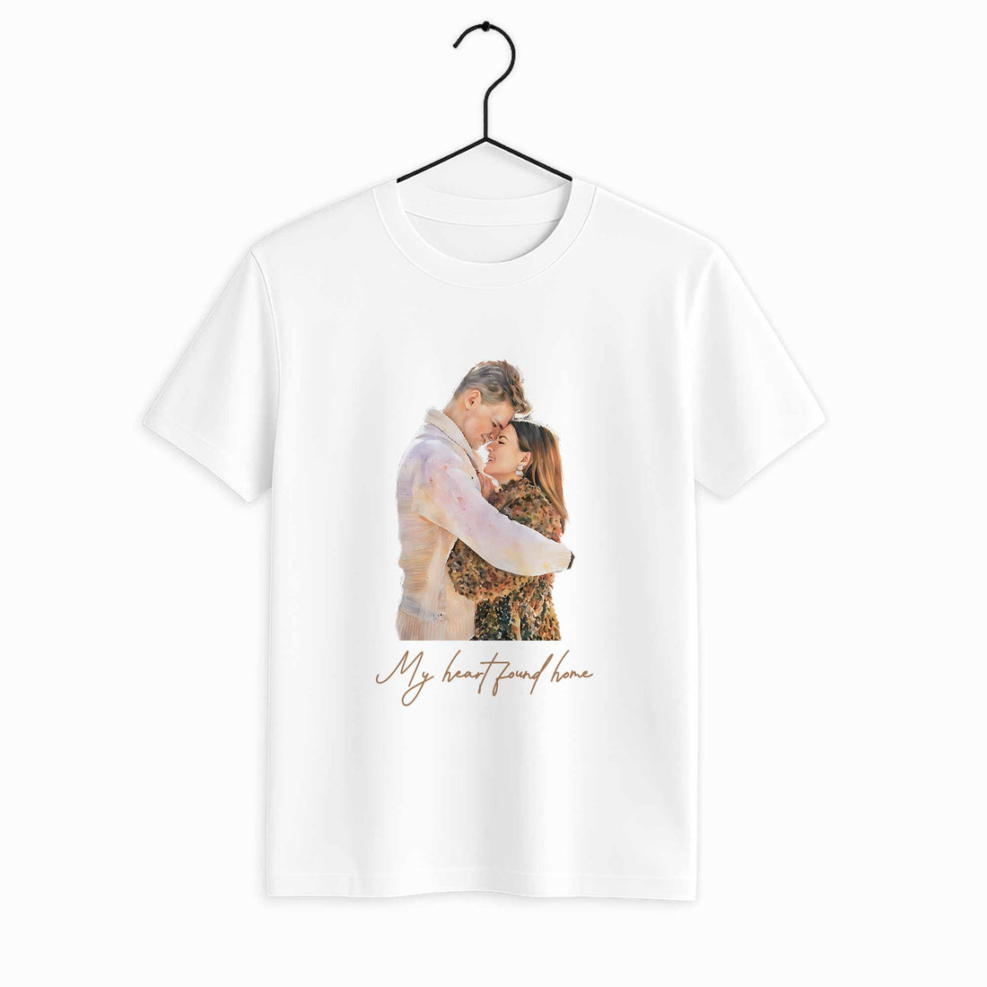 Custom Couple Portrait, Turn Photo to Unique Watercolor Style Art, Perfect Gift Unisex Crewneck T-shirt S-5XL