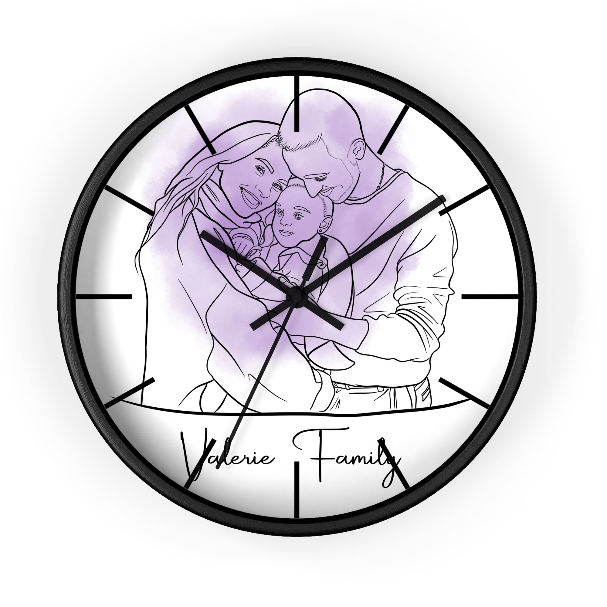 Personalized Photo to Line Art Family Portrait Wall Clock Minimalist Style Gift for Father, Mother's Day, or Anniversary