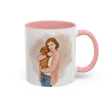 Custom Cat & Owner Water Color Doodle Accent Mug with Personalized Text - 11, 15 oz