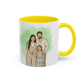 Personalized Family Photo Funny Doodle Accent Mug with Custom Text, Custom Family Coffee Cup Gift - 11, 15 oz