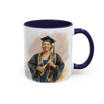 Personalized Graduation Photo to Water Color Accent Mug with Custom Text - 11, 15 oz