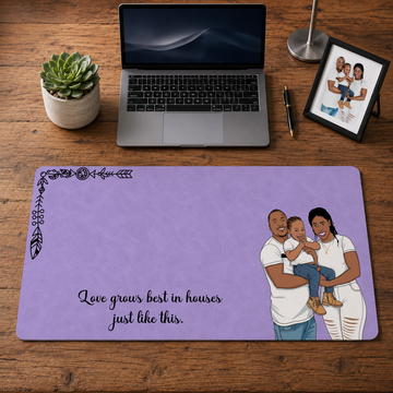 Personalized Big Family Photo to Illustration Desk Mat with Custom Text