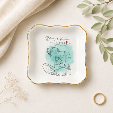 Personalized Dog & Owner Photo Detailed Line Art Trinket Dish with Custom Text, Custom Pet Lover Keepsake Gift
