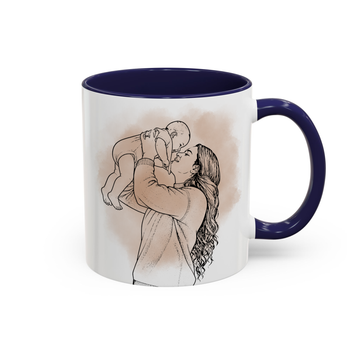 Personalized First Time Mom Photo to Detailed Line Art Accent Mug with Custom Text - 11, 15 oz