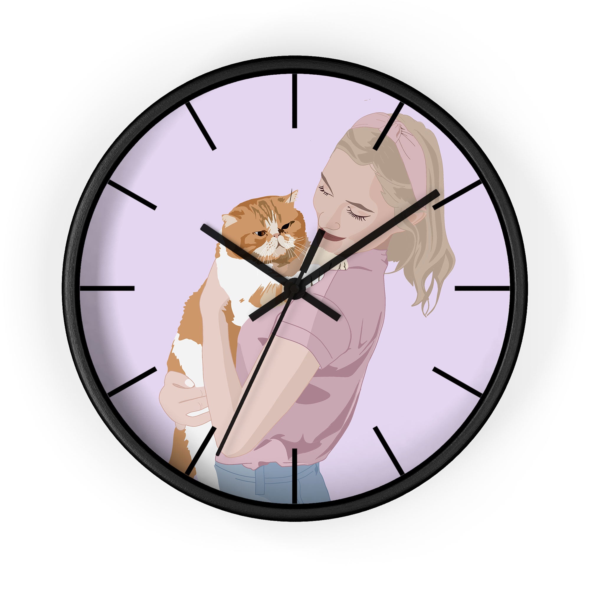 Personalized Turn Photo into Art Cat Mom Portrait Wall Clock Illustration Style Keepsake For Pet Lover