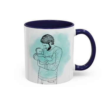 Personalized First Time Dad Photo to Detailed Line Art Accent Mug with Custom Text - 11, 15 oz
