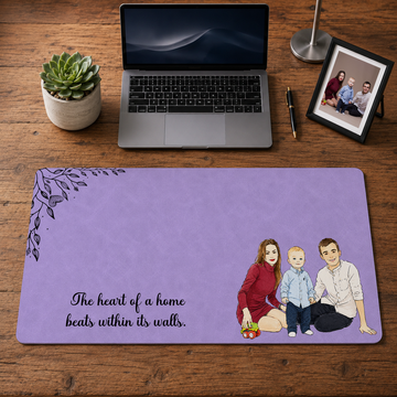 Personalized Big Family Photo to Water Color Doodle Desk Mat with Custom Text