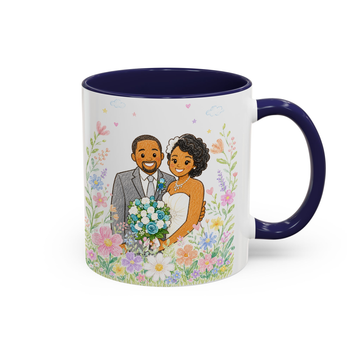Personalized Wedding Photo to Crayon Doodle Accent Mug with Custom Text - 11, 15 oz