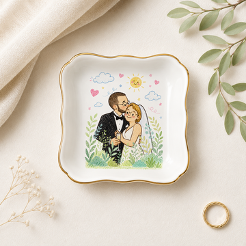 Personalized Wedding Photo Crayon Doodle Trinket Dish with Custom Text, Custom Bride and Groom Keepsake Gift