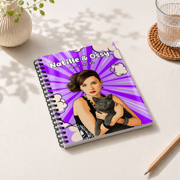 Personalized Pop Art Pet and Owner Spiral Bound Journal with Custom Text, Custom Pet Portrait Notebook Gift