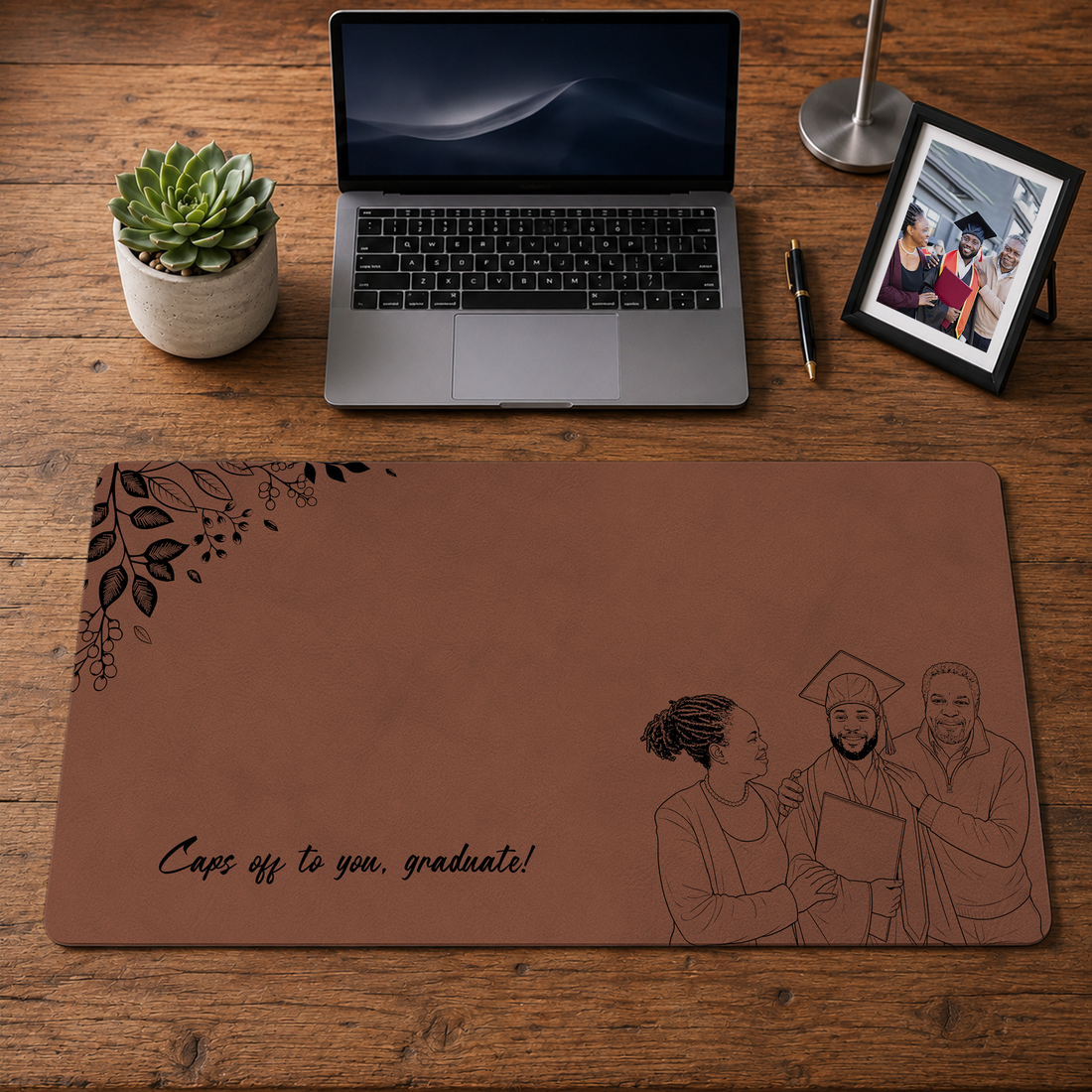 Personalized Photo to Detailed Line Art Graduation Desk Mat with Custom Text