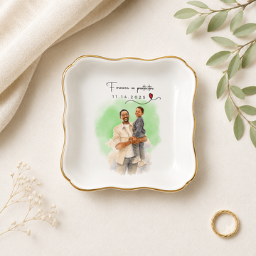 Personalized With Dad Photo Water Color Trinket Dish with Custom Text, Custom Father Keepsake Gift