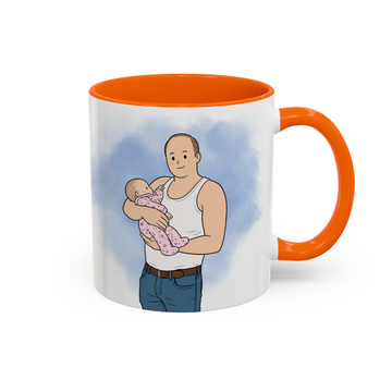 Personalized Baby With Dad Photo Funny Doodle Accent Mug with Custom Text, Custom Father Coffee Cup Gift - 11, 15 oz