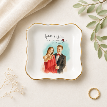 Personalized Engagement Photo Water Color Trinket Dish with Custom Text, Custom Proposal Keepsake Gift