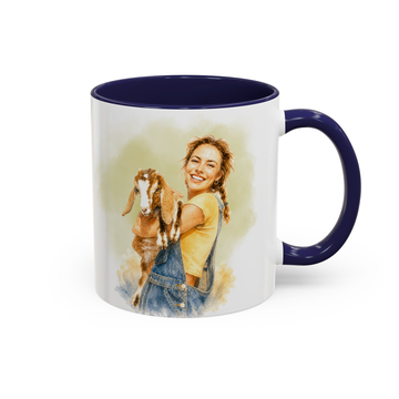 Personalized Farm Pet & Owner Photo to Water Color Accent Mug with Custom Text - 11, 15 oz