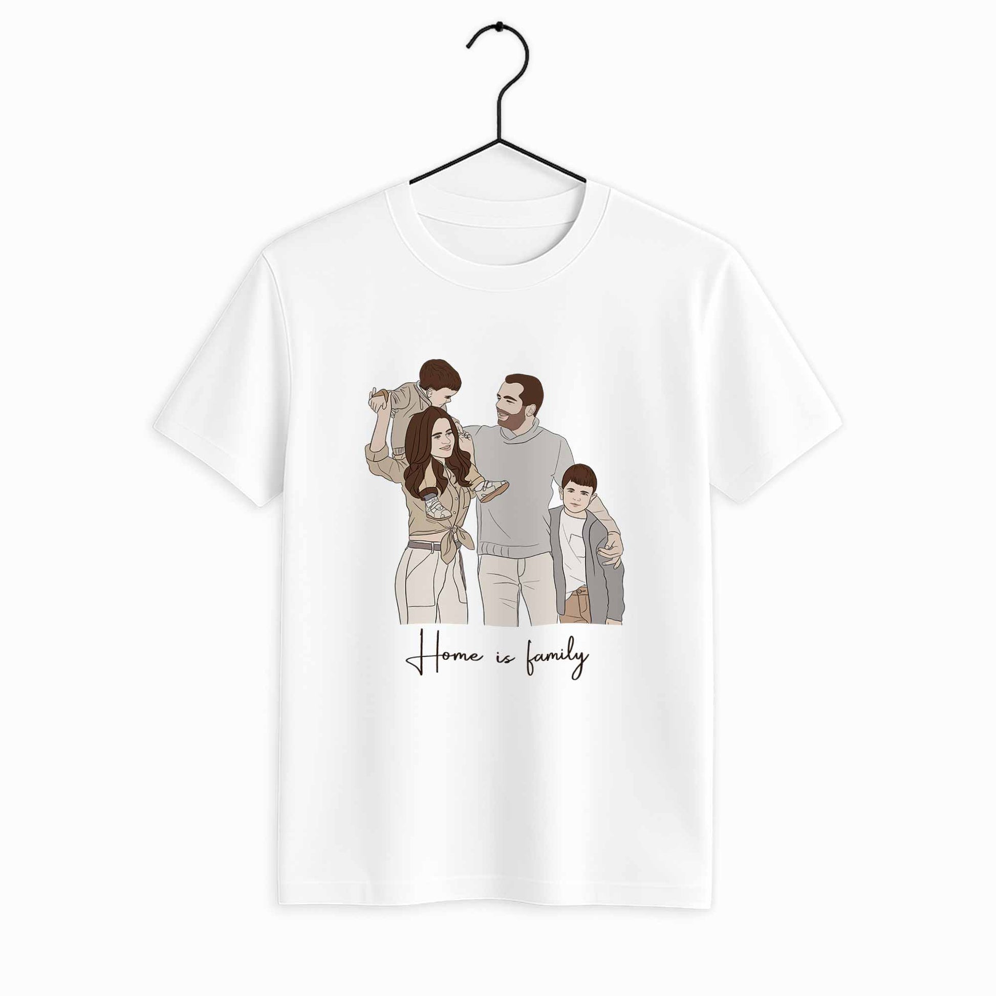 Customized Mom and Baby Dad and Kids Photo Turn to Doodle Art Style, Family Gift Anniversary Unisex Crewneck T-shirt S-5XL