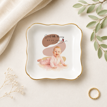 Personalized Baby Photo Water Color Trinket Dish with Custom Text, Custom Baby Keepsake Gift