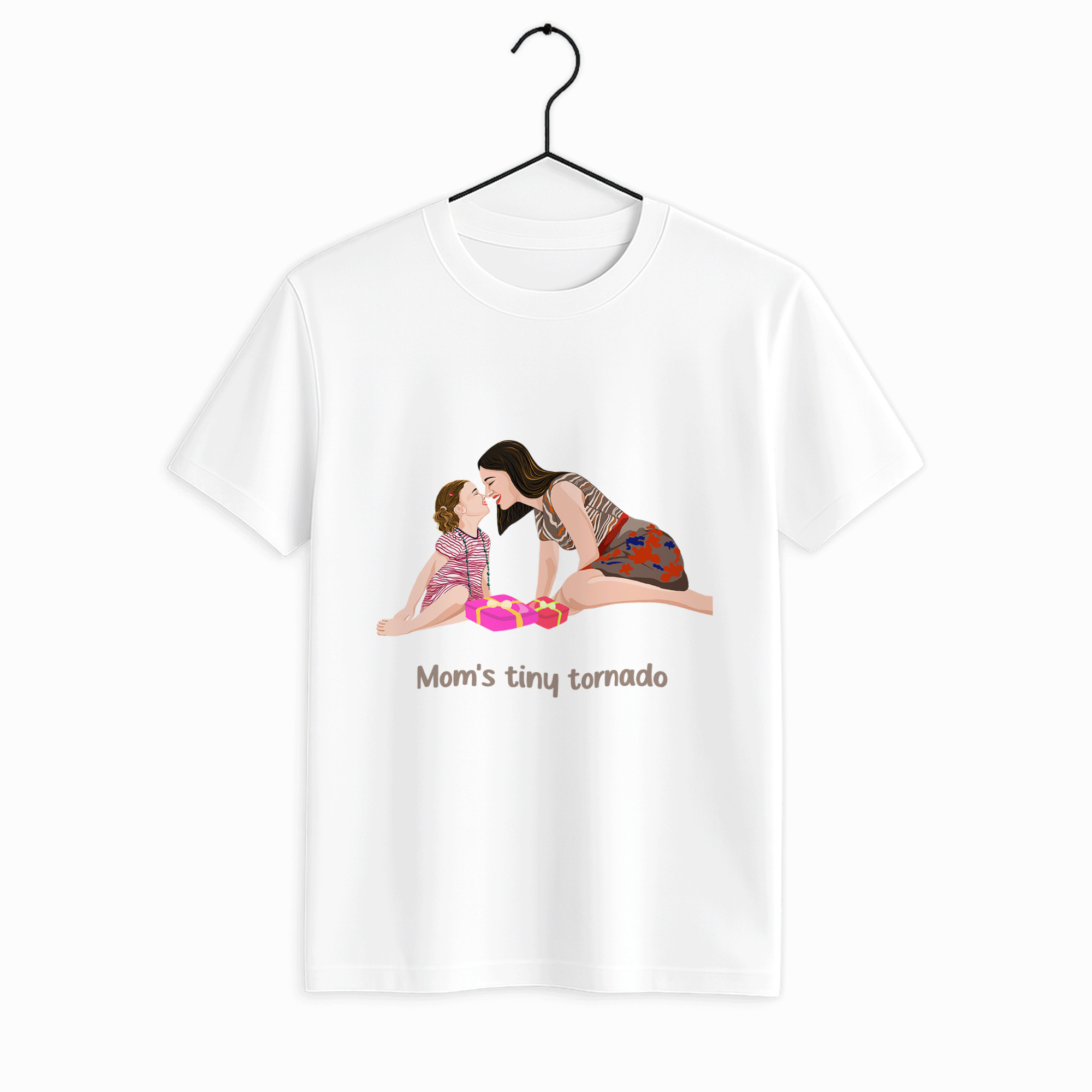 Personalized Illustration Art From Portrait Photo, Mom and Kid Memorial, Mothers Day Unisex Crewneck T-shirt S-5XL-BeUnikArt