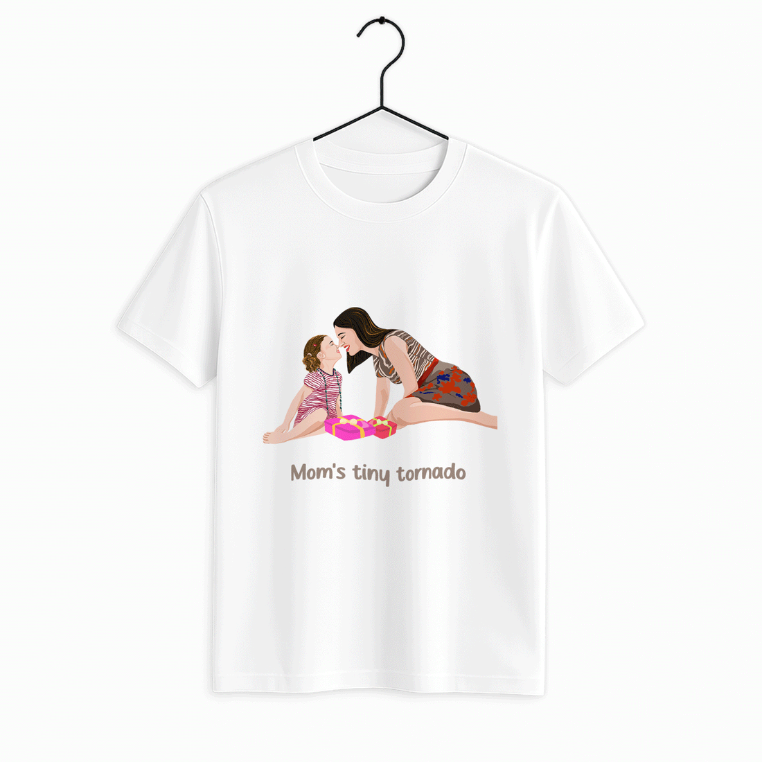 Personalized Illustration Art From Portrait Photo, Mom and Kid Memorial, Mothers Day Unisex Crewneck T-shirt S-5XL-BeUnikArt