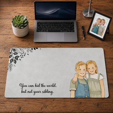 Personalized Siblings Photo to Water Color Doodle Desk Mat with Custom Text