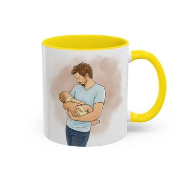 Personalized First Time Dad Photo to Water Color Doodle Accent Mug with Custom Text - 11, 15 oz