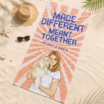 Personalized Pet and Owner Watercolor Doodle Beach Towel with Custom Text, Custom Photo Gift for Pet Lovers
