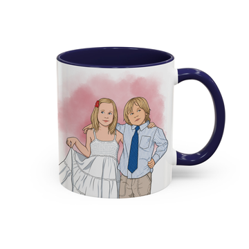 Custom Baby Siblings Illustration Accent Mug with Personalized Text - 11, 15 oz