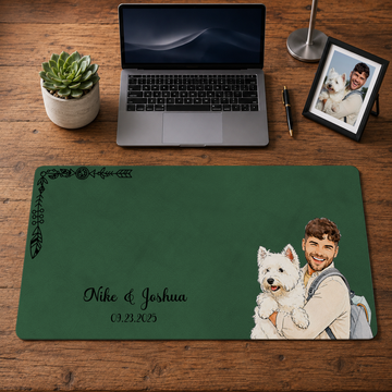 Personalized Dog & Owner Photo to Water Color Doodle Desk Mat with Custom Text