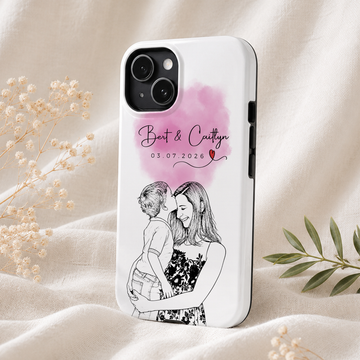 Personalized Mom & Kid Detailed Line Art Tough Phone Case with Custom Text