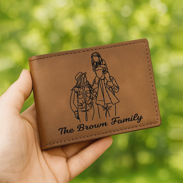 Personalized Photo to Pencil Sketch Family Portrait Leatherette Bifold Wallet