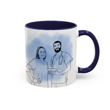 Personalized Nurse Portrait Photo to Detailed Line Art Accent Mug with Custom Text - 11, 15 oz