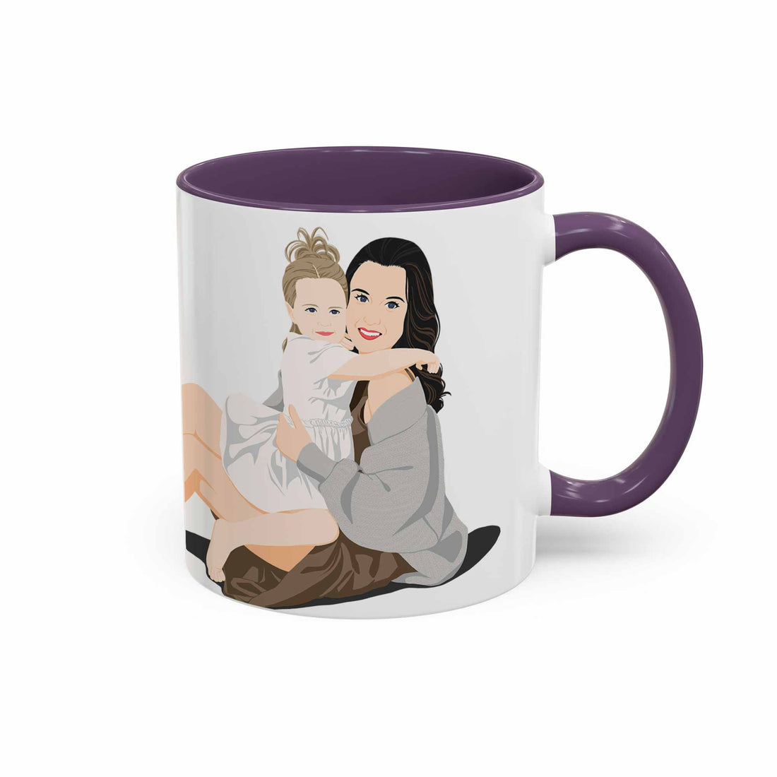 Personalized Illustration Art From Portrait Photo, Mom and Kid Memorial, Mothers Day Accent Coffee Mug (11, 15oz)-BeUnikArt