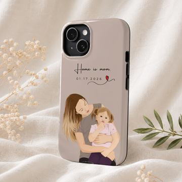 Personalized Mom & Kid Illustration Tough Phone Case with Custom Text
