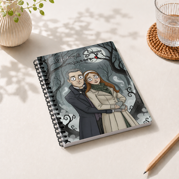 Personalized Gothic Spiral Bound Journal with Custom Text, Custom Couple or Family Portrait Notebook Gift